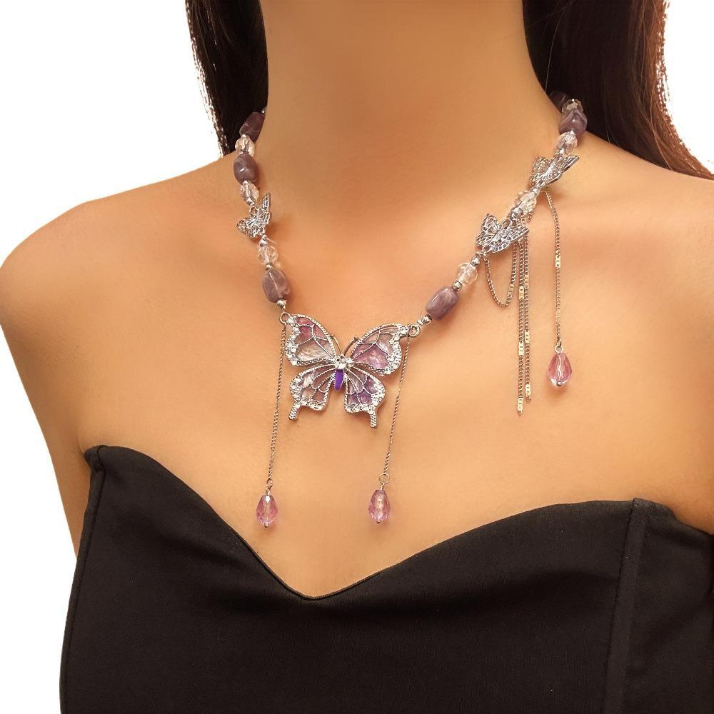 Dopamine Butterfly Tassel Choker Necklace for Women | Sweet Luxury Personalized Clavicle Chain, Unique Trendy Aesthetic Jewelry