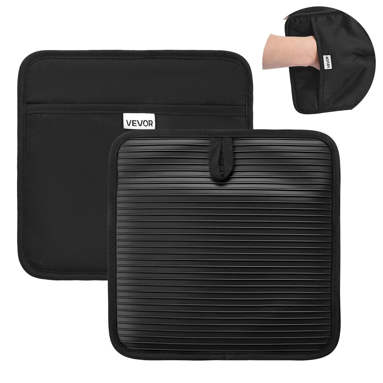Pot Holders, Heat Resistant to 500F with Ribbed Soft Anti-Slip Silicone Strips, 100 Cotton 9.06x 8.98 inch Hot Pads with 2 No-Marks Hooks, Washable Pot Trivets for Kitchen Barbeque, 2 Pack
