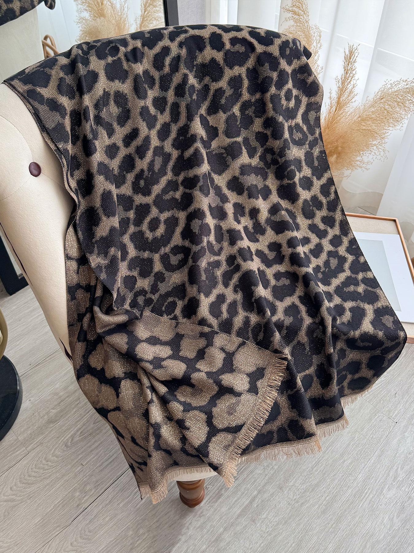 Fringe Edged Leopard Print Scarf, Boho Style Scarf, Fashionable Animal Pattern Shawl for Versatile, Perfect Accessory for All Seasons