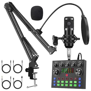 Bm-800 Condenser Microphone Set, Sound Card Podcast Device, Dj Audio Control Mixer, BT Connection, Ideal for Recording, Singing, Broadcasting