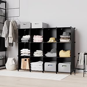 6-Cube Storage Organizer, Closet Organizer Storage Cabinet Shelf Bookcase Bookshelf with Metal Hammer, Storage Cubes Organizer Cabinet for Kids, Closet, Bedroom, Bathroom(11.8x11.8x11.8 inch)Black