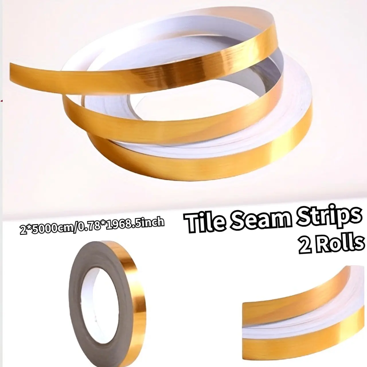 2 Rolls Self-Adhesive Grout Stickers, Ceiling Corner Vinyl Lines, Wardrobe Door Frames Edge Stickers, Wall Tile Gaps, Indoor Home Seam, for Cabinet Doors and Edges, Waterproof, Moisture Resistant Golden and Black Stickers