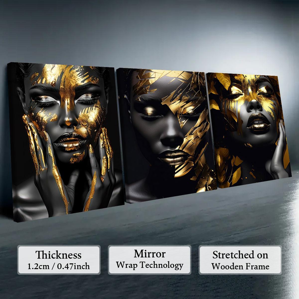 Wooden Framed Canvas Painting, 3 Counts/set Modern Art Wall Decoration, Artistic Fashion Figure Pattern Wall Art for Home Living Room Bedroom Office