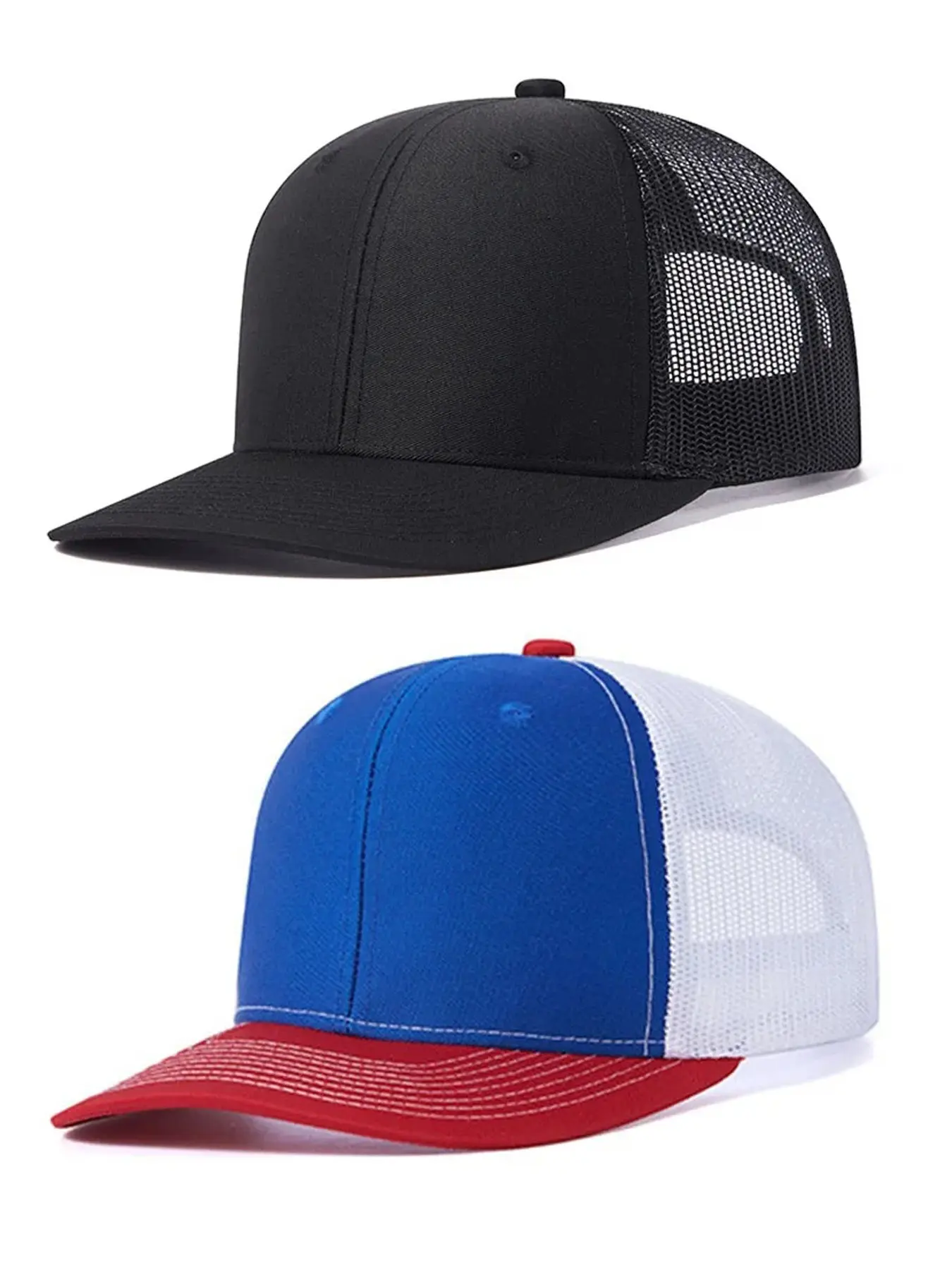 2Pack Trucker Hat for Men and Women: Mid Profile Breathable Polyester Caps with Mesh Back and Adjustable Snap Adjustable Fit Hat