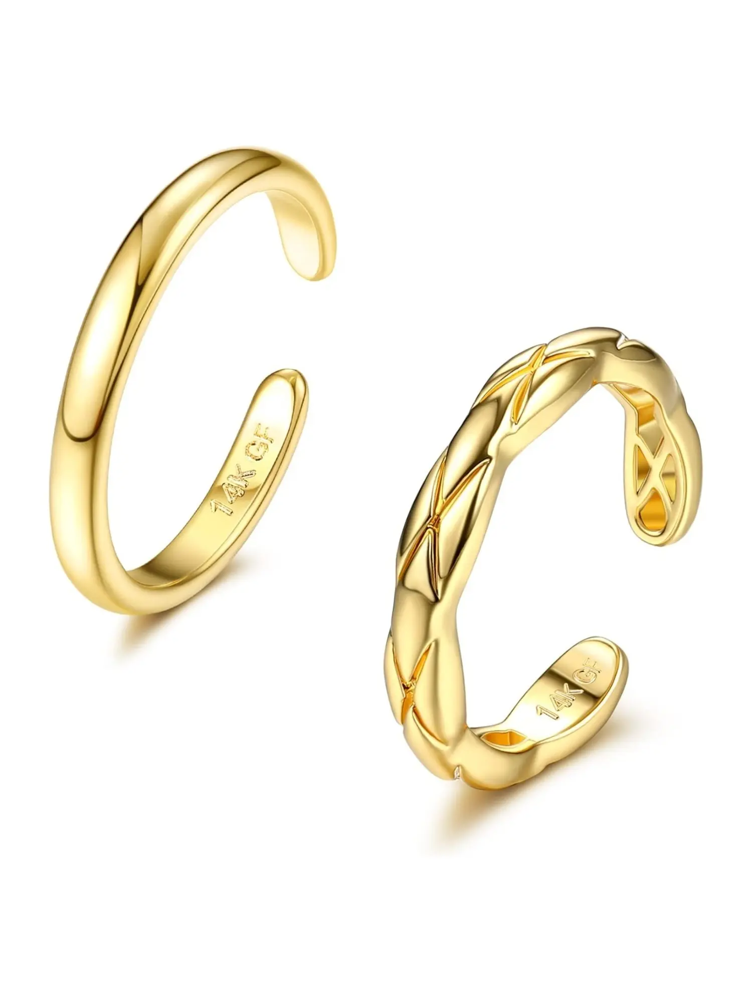 2 Pcs Dual-Style Golden Open Foot Rings Durable Copper Rings for Unisex Minimalist Smooth C-shaped Toe Ring Retro Interwoven Woven Texture Toe Ring Flexible Open Cuff Structure Bright Luster Waterproof Toe Rings for Seaside Travel Pool Party Street Style