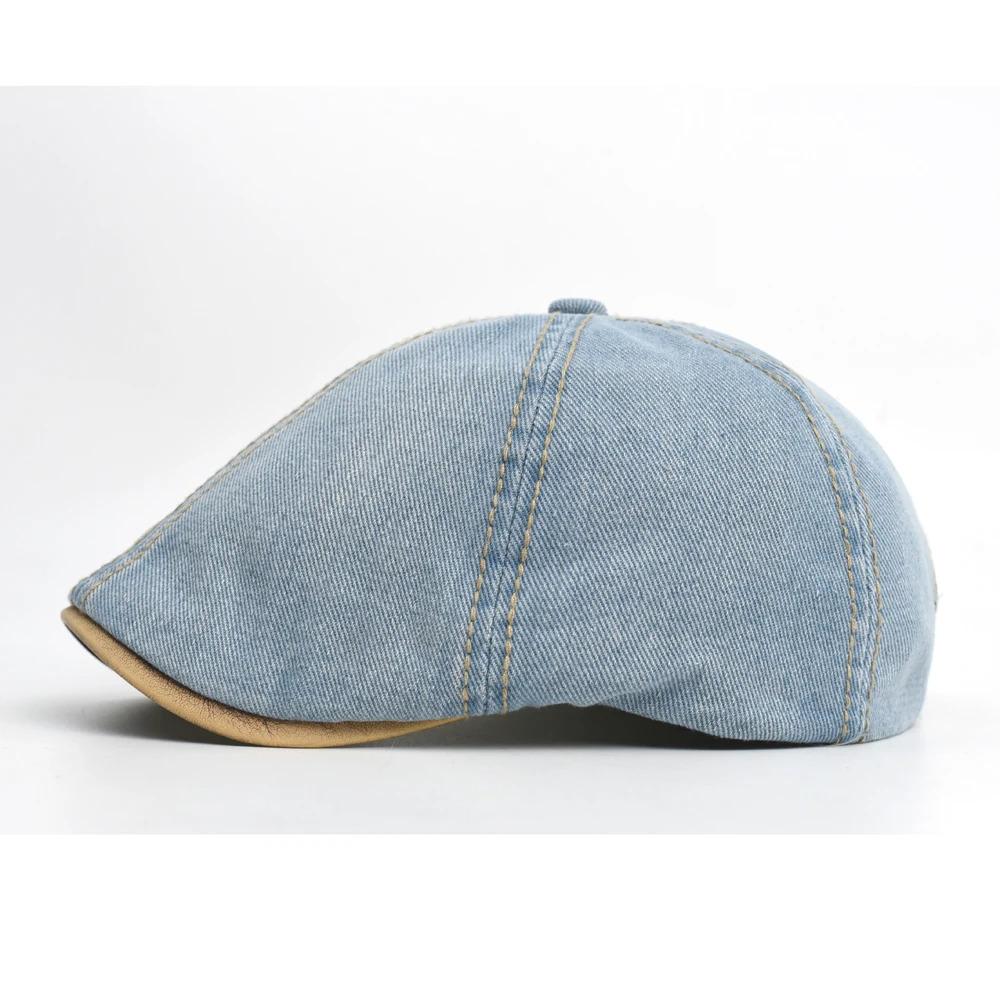 Denim Beret Hat Washed Vintage Peaked Cap Adjustable Cotton Newsboy Cap Casual Hats Flat Cap