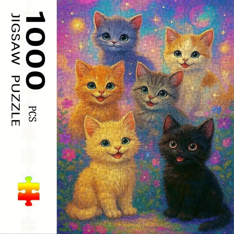 1000 Piece Cute Cartoon Cat Puzzle, Large Adult Family Interactive Puzzle Toy, DIY Home Decor Brain Challenge, Holiday Gift, Durable Puzzle