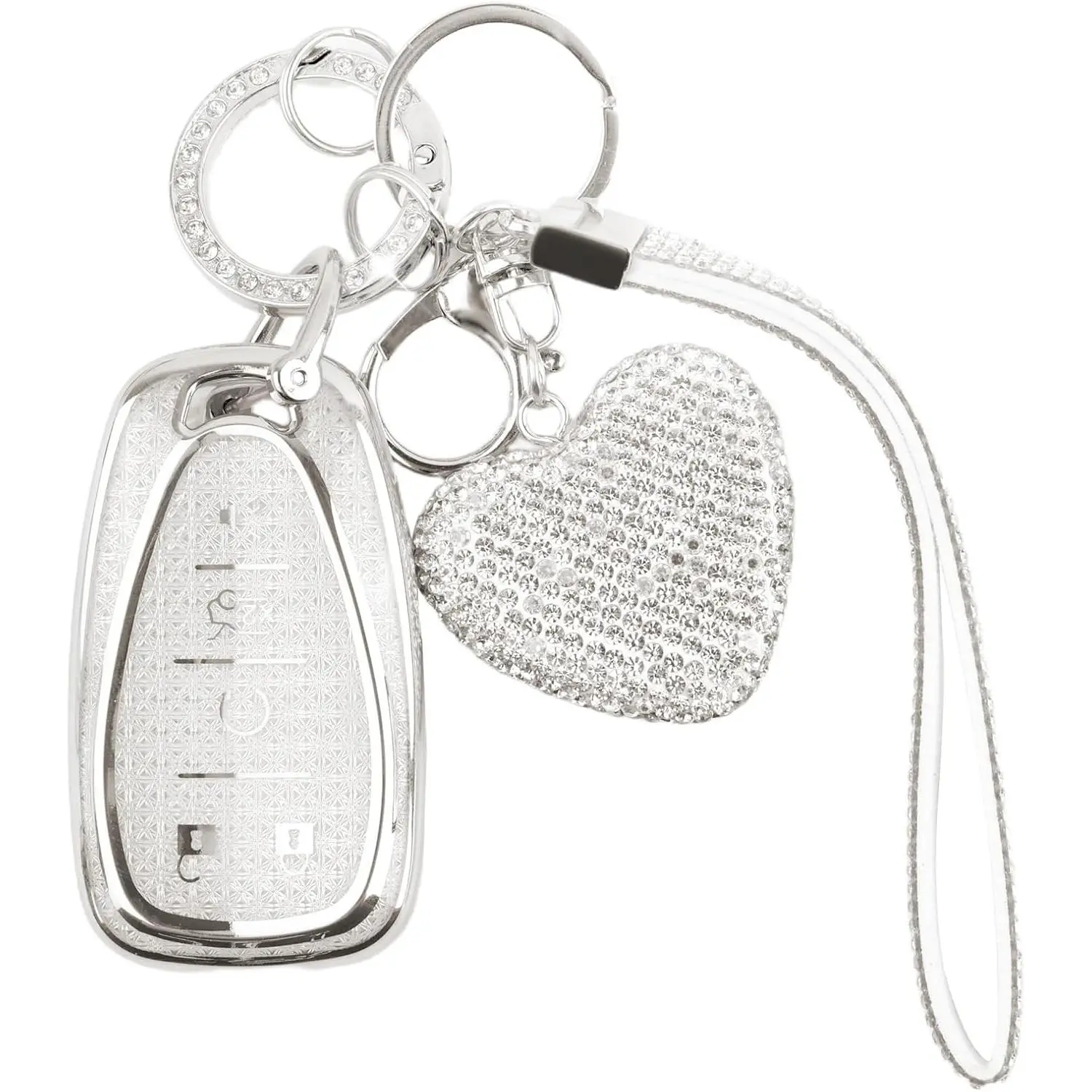 Compatible with Chevy Key Fob Cover,Keyfobs Covers with Bling Heart Keychain,Stylish Car Accessories Car Key Cover