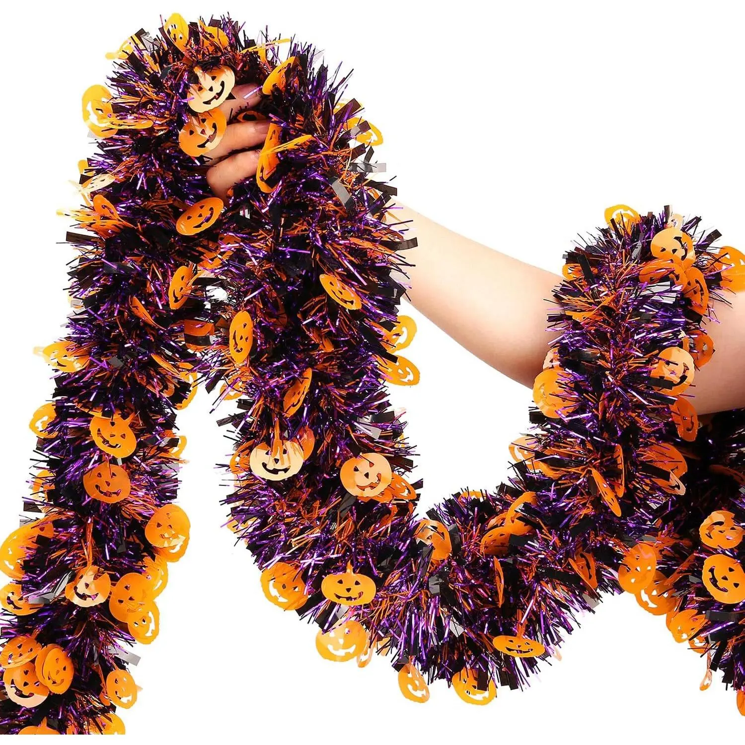 Halloween Garland Decor,33Ft Glitter Tinsel Pumpkin Garland Decorations for Tree  Golf Cart Parade Float  Indoor Outdoor Holiday  Burnt Orange Black