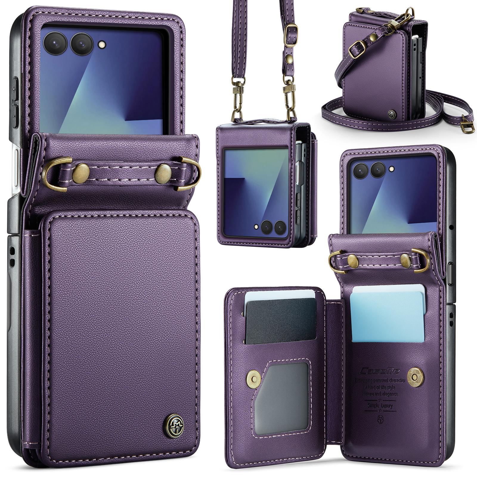 Protective Cover for Samsung Galaxy Z Flip 7 with RFID Card Holder, Sturdy Detachable Wrist Strap, Wallet-Inspired Design Perfect for Everyday Daily Use