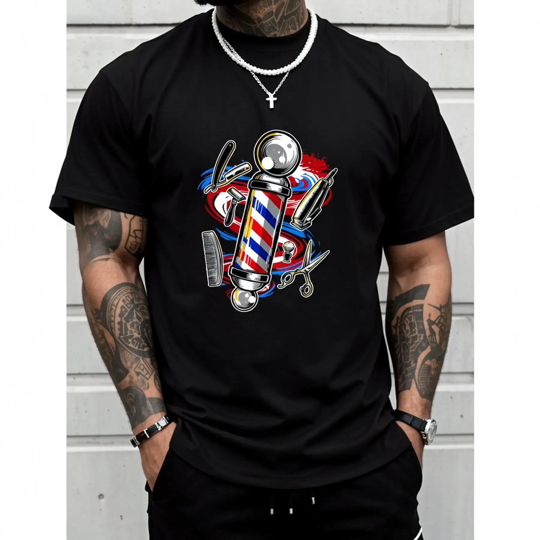 100% Cotton Unisex Barber/Barbershop Hairstylist Hair Style Haircut T-Shirt – Breathable, Comfortable, Essential for Summer & Spring