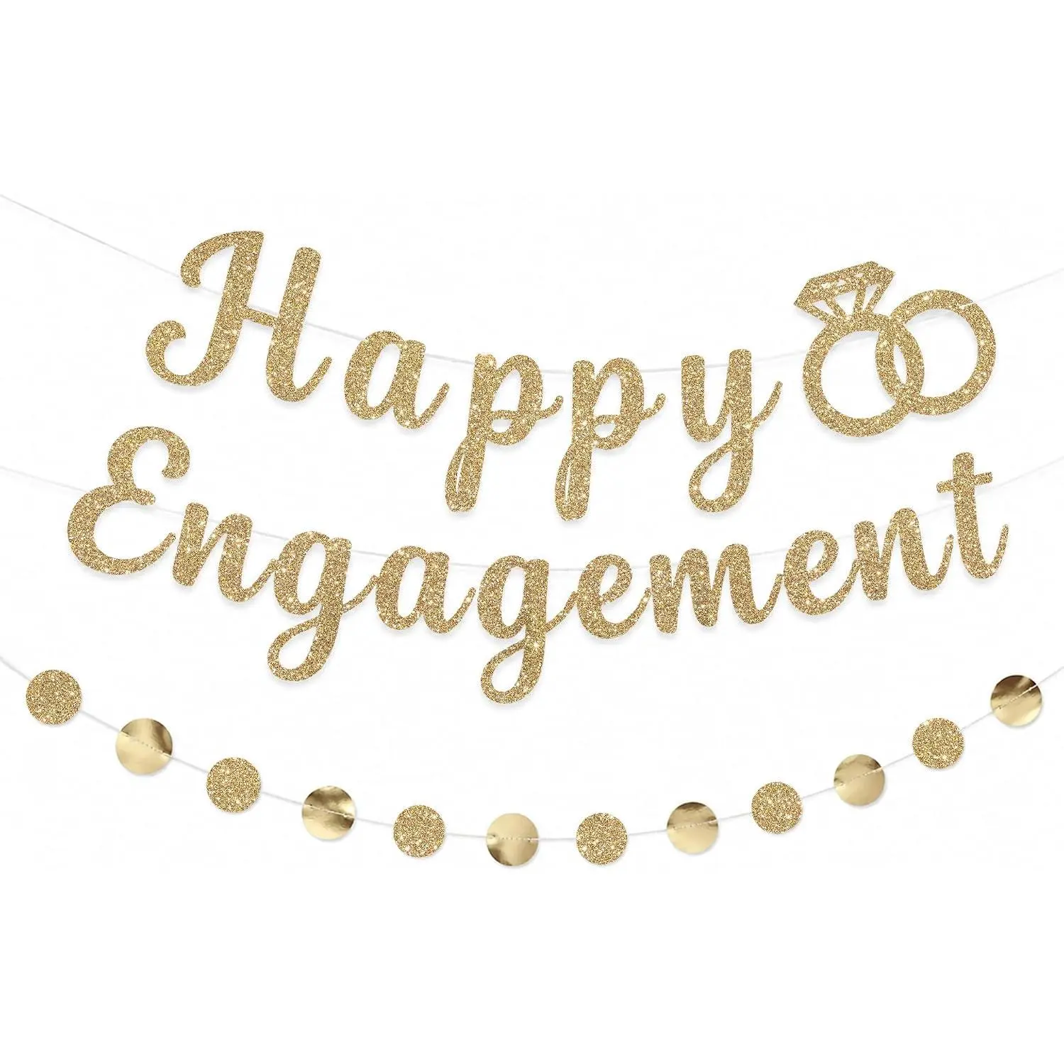 Glitter Happy Engagement Banner with Matching Circle Garland,Champagne  Pre-Strung Engagement Party Decorations, Bridal Shower Wedding Party Supplies, Photo Booth Backdrop