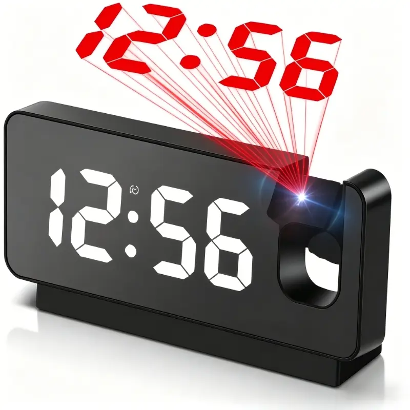 1Pc LED Mirror Projection Alarm Clock, Projection Alarm Clocks For Bedrooms, large screen displays time, date and temperature, equipped with 3 alarm modes and 3-level adjustable brightness, for bedroom, living room, also a gift for home use