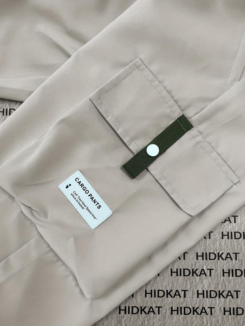 Men'S Plus Size Summer Lightweight Cargo Pants - Casual Cargo Style with Drawstring Waist, Large Pockets & Letter Patch, Solid Color Regular Fit for Casual Attire & Outdoor Activities, PLUS SIZE Men'S Plus Size Summer Lightweight Cargo Pants - Casual Cargo Style with Drawstring Waist, Large Pockets & Letter Patch, Solid Color Regular Fit for Casual Attire & Outdoor Activities, PLUS SIZE