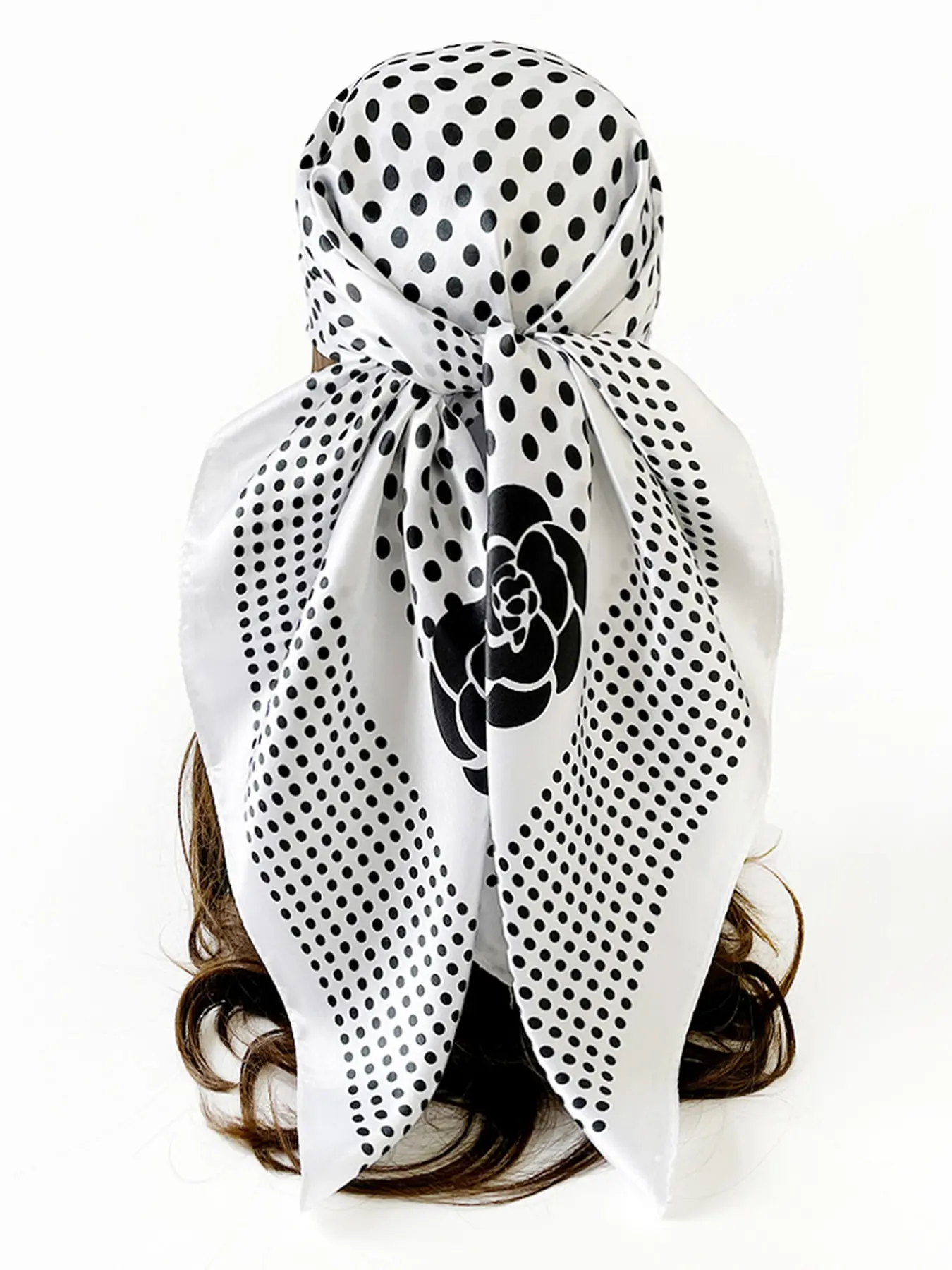 4 Color Options Satin Polka Dot Camellia Scarf, Smooth Silk-Like Fabric, Versatile Headwrap Necktie Bag Tie, Vintage French Style Decorative Scarf