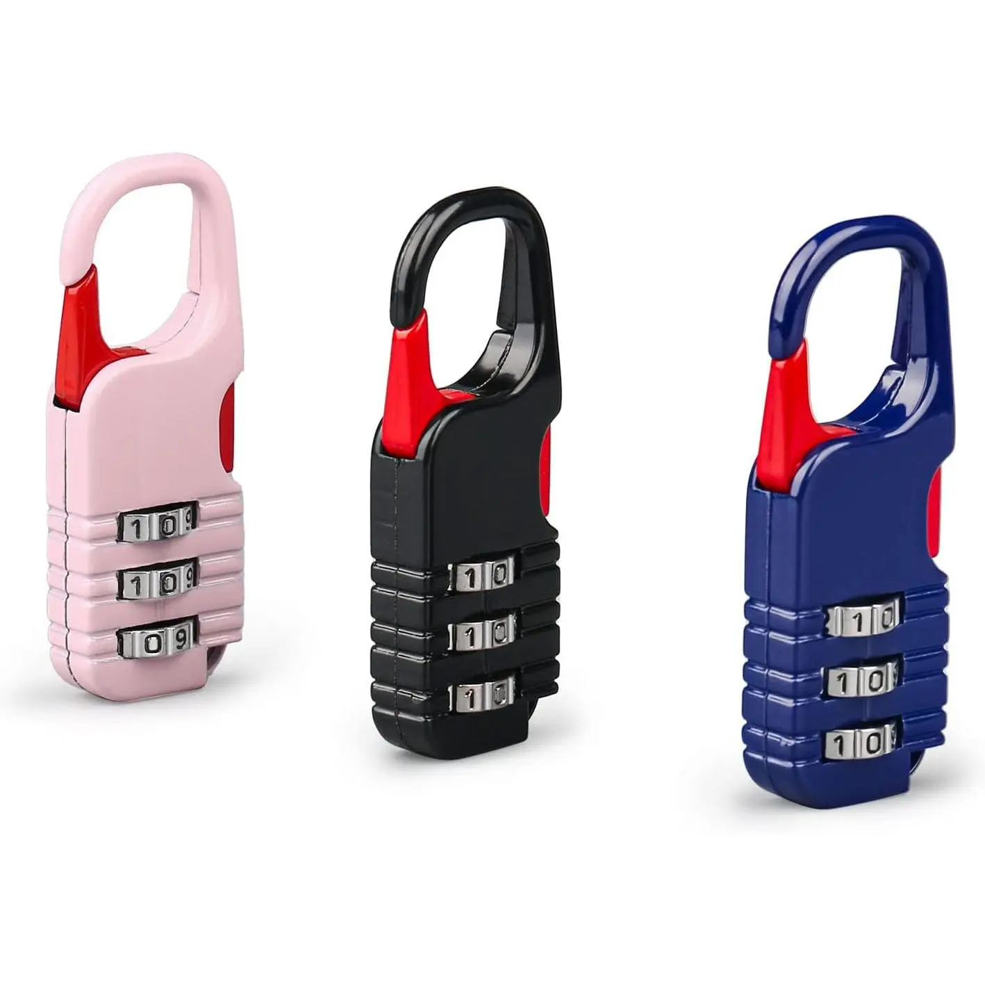 Mini Padlock,  3 count Small Locks Set with 3 Digits Combination for  Diary Backpack Zipper (Black+Blue+)