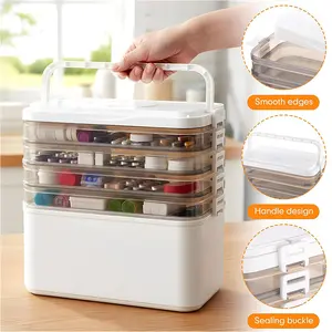15.94-inch large medicine storage box with flip cover - durable waterproof plastic storage box | transparent label compartment, suitable for medicine, first aid supplies, and emergency supplies, 5-layer design, convenient for storage and space-saving