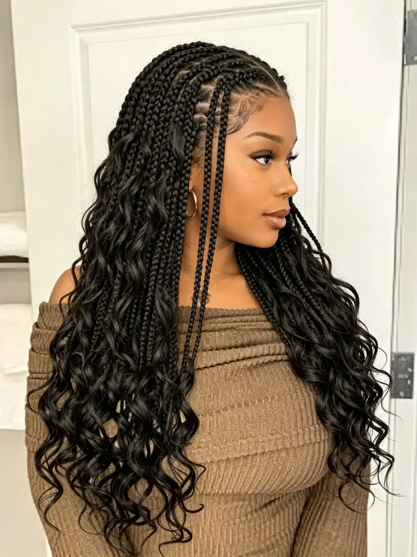 34 Inch Thick Cornrow Braids Wig with Curly Tails, Natural Hairline, Lightweight & Comfortable, Perfect for Daily Wear, Braided Wig