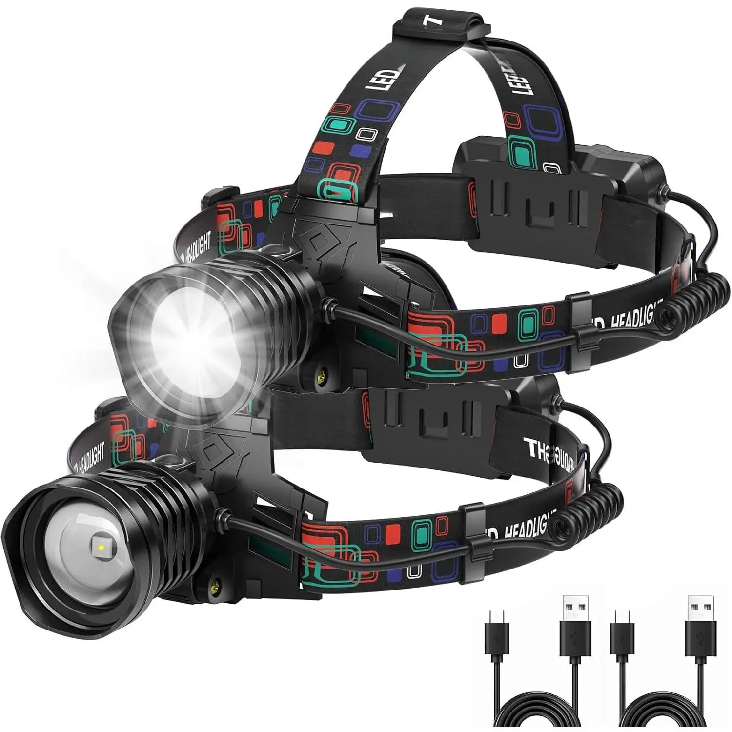 Rechargeable Headlamp Super Bright 99000 Lumens, 2Pack LED Head Lamp with 3 Modes, 90 °   Adjustable Head Lights  Forehead, IPX6 Waterproof HeadLamps  Adults Camping Hunting Hiking