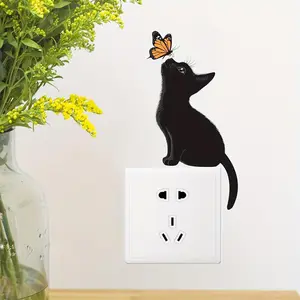 1pc Kitten Butterfly Creative Art Switch Decor Sticker, Removable Self-Adhesive Vinyl Sticker, Suitable for Home Switch Stickers