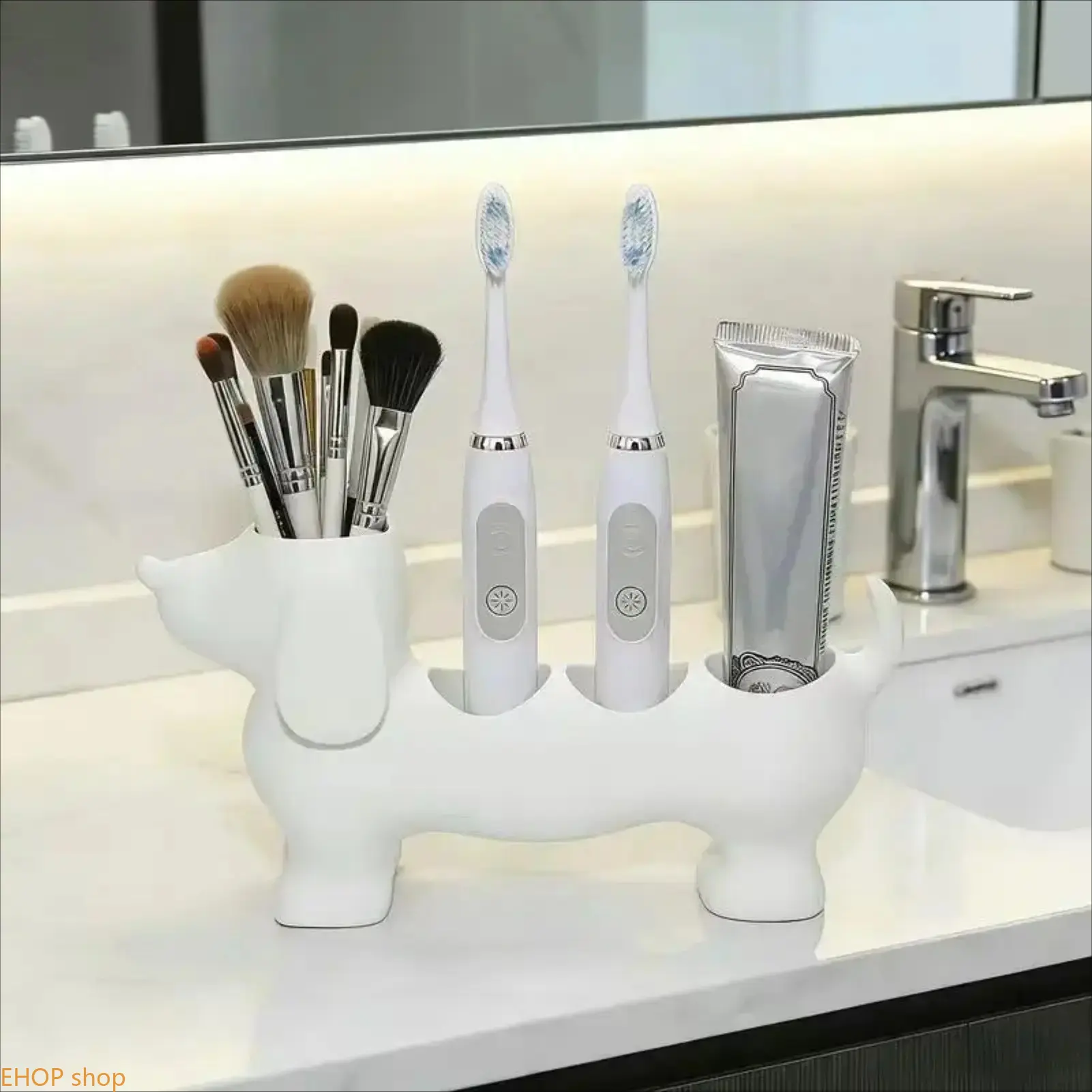 Cute Sausage Dog Toothbrush Holder 3D Printed PLA Bathroom Organizer Stand for Toothbrushes & Toothpaste Creative Countertop Storage Accessory for Bathroom Vanity Home Decor Daily Use Gift for Dog Lovers