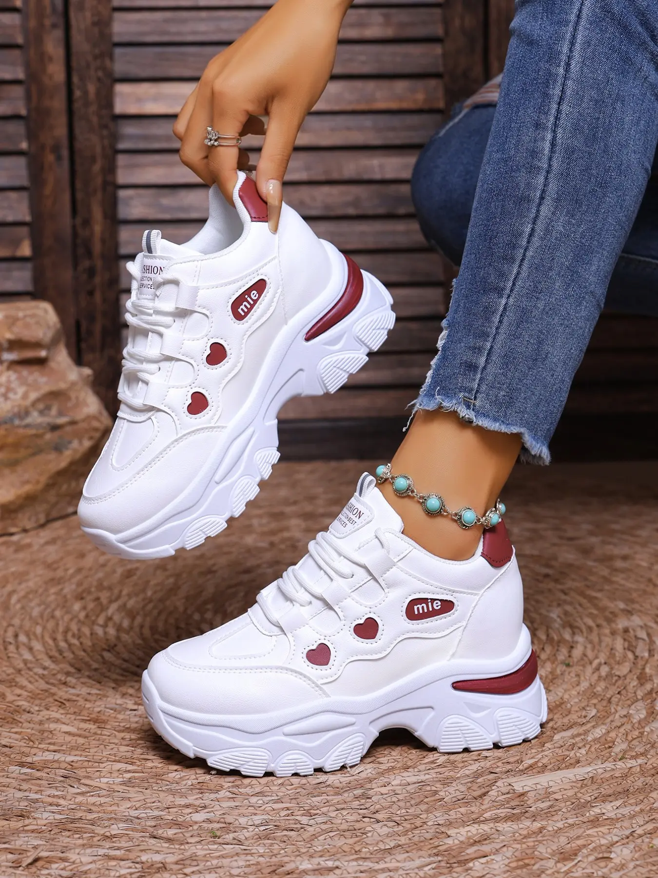 Women's Casual Hidden Wedge Sneakers, PU Leather Round Toe Low Top, Anti-Slip Thick Sole, Patchwork Design, All Seasons Comfortable Shoes