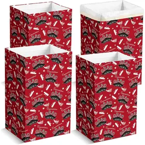 4 Pack Red Disposable Pop up Trash Cans for Graduation Parties (13 Gallon 21.6" H x 13.5" W x 10" D) with 5 Fitted Bags Portable Foldable Extra Thick Garbage Bins for Event Kitchen Camping