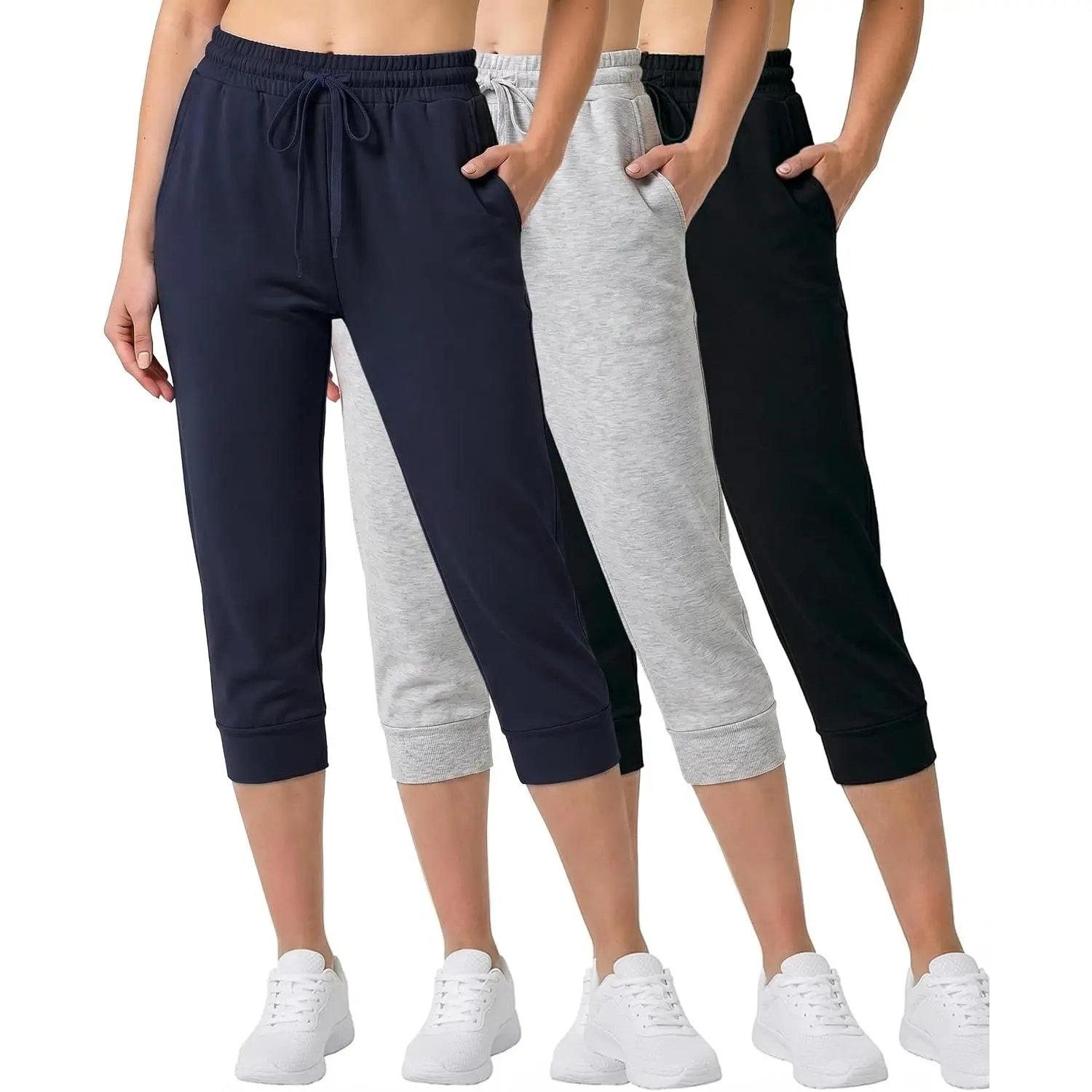 3-Pack: Women's Ultra Soft Lounge Capri Joggers Sweatpants Athletic Yoga with Pockets(Available in Plus Size)