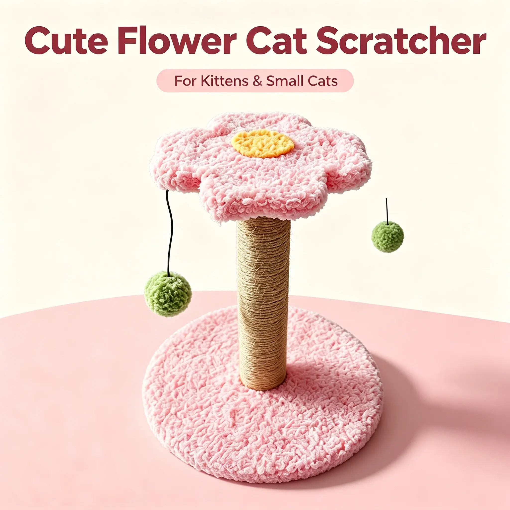 Cute Flower Cat Scratching Post 29cm Small Sisal Cat Scratcher Tower with Hanging Toy Detachable Perch for Kittens Small Indoor Cats