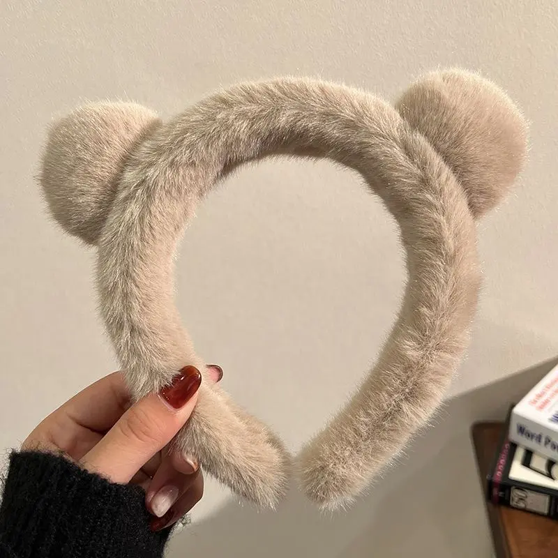 Cute Fuzzy Plush Bear Ears Headband for Women, Soft Fluffy Animal Ear Hair Band, Sweet Cartoon Headwear for Washing Face Makeup Skincare Party Cosplay Hair Accessories