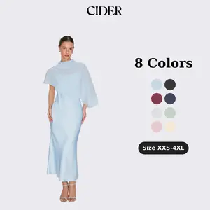 Cider Satin High Neck Cape Sleeve Maxi Dress Dealsforyou