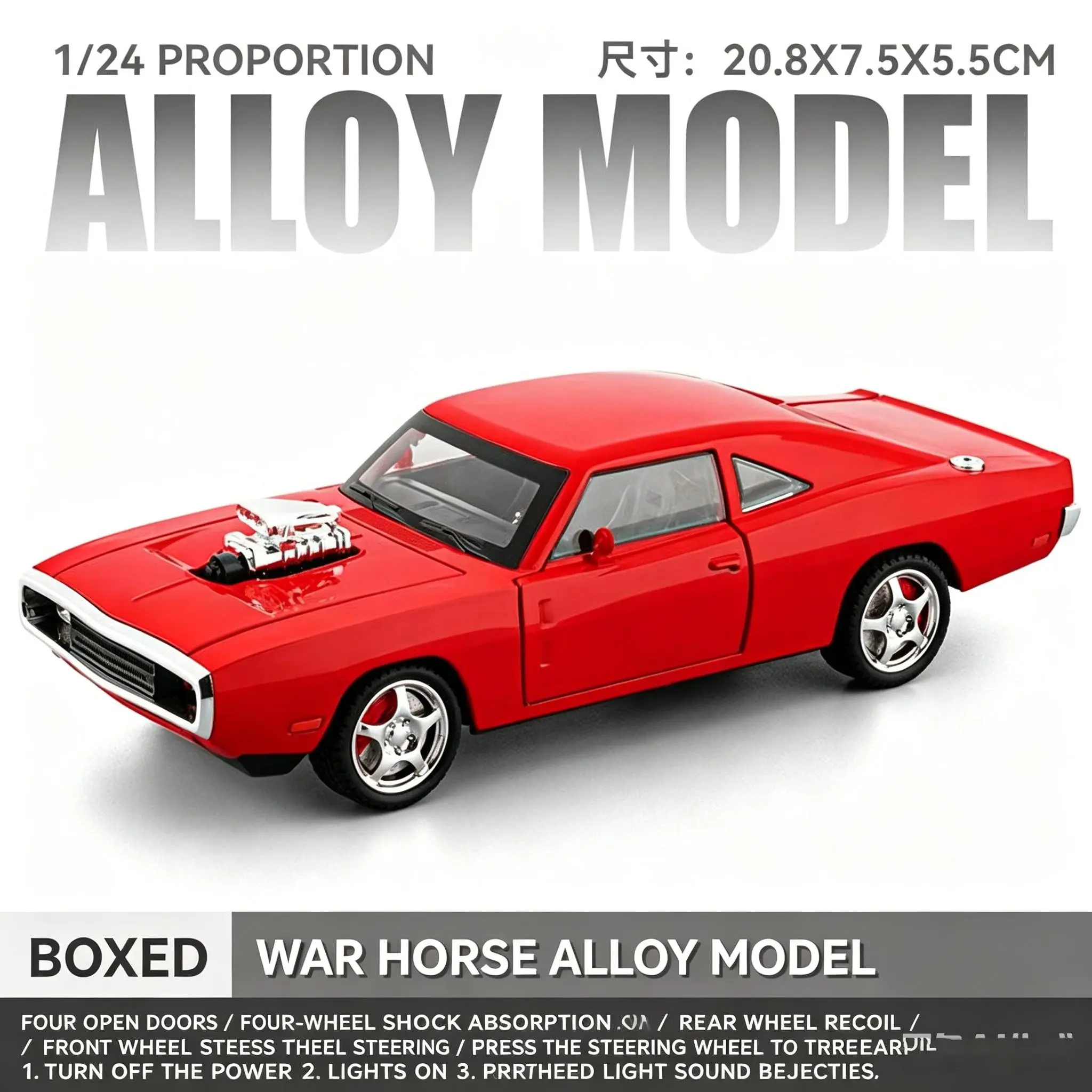 New Dodge Challenger Alloy Car Model, Sound Light Toy Car, Muscle Car Replica, Gift for Car Enthusiasts, Male Collectible