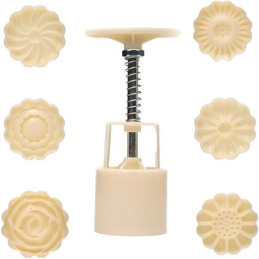 Mid-Autumn Festival Hand-Pressure 50g Mooncake Mold Set with 6 Pattern Cookie Stamps DIY Decoration Press Cake Cutter