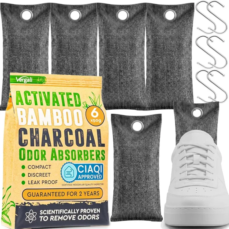 Activated Charcoal Shoe Odor Elimination Bags.Remove Strong Odors in Car, Closet, Basement.6 Activated Charcoal Bags Odor Absorbers for Home.Bamboo Charcoals Air Purifying Bag Charcoals Deodorizer