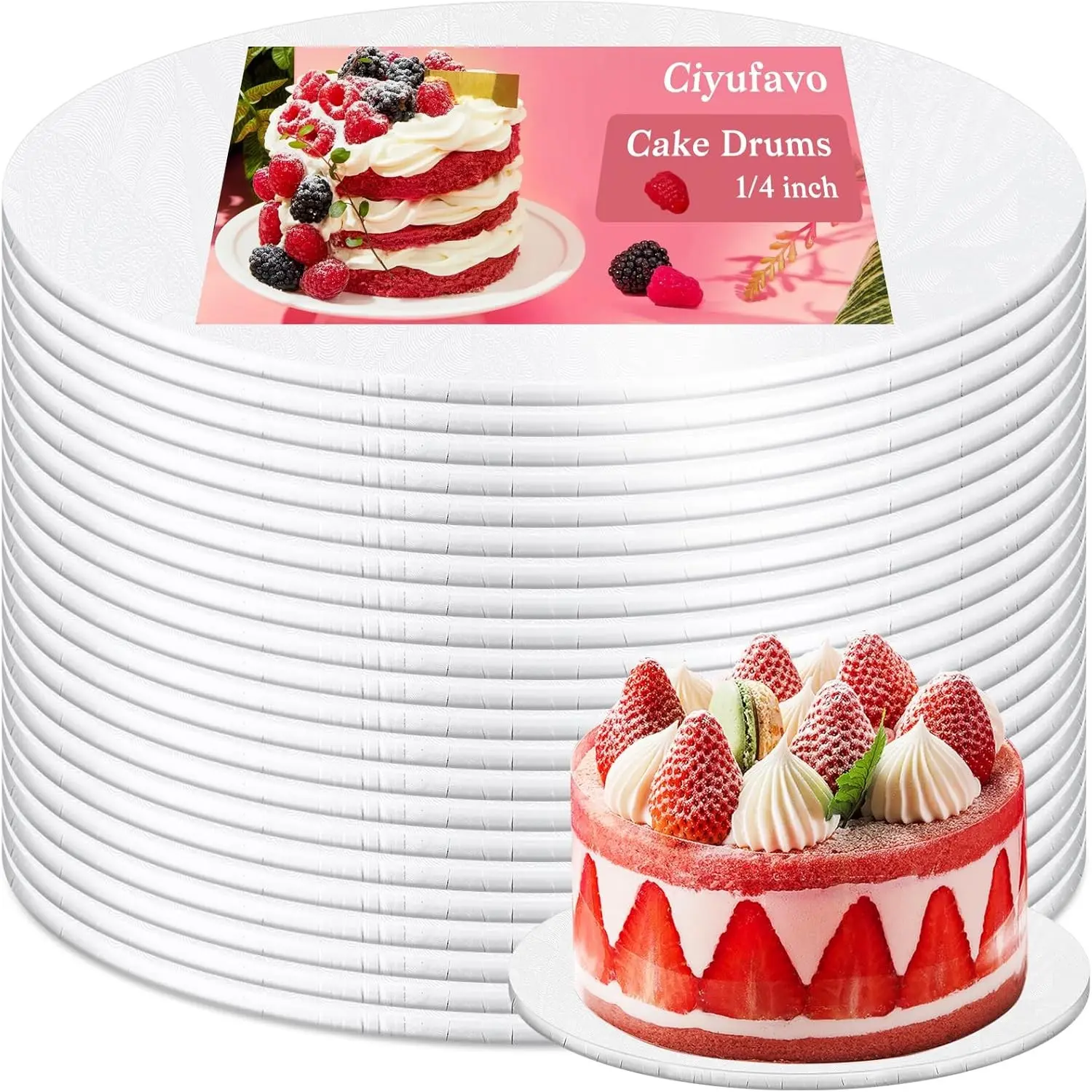Multi-Size Round Cardboard Cake Base Board Circles, 1/4in White 8in-14in Sizes for Pizza & Wedding Use, 2-Pack Cake Base