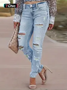 Autumn and winter women's low-waist ripped trendy casual leggings, holiday style, fashionable and versatile
