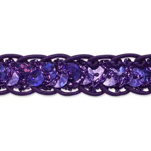Thea 1/2 Inch Purple Sequin Braid Cord Trim, 20 Yard Cut Durable Versatile Sequins for Crafts Costumes Party Decorations