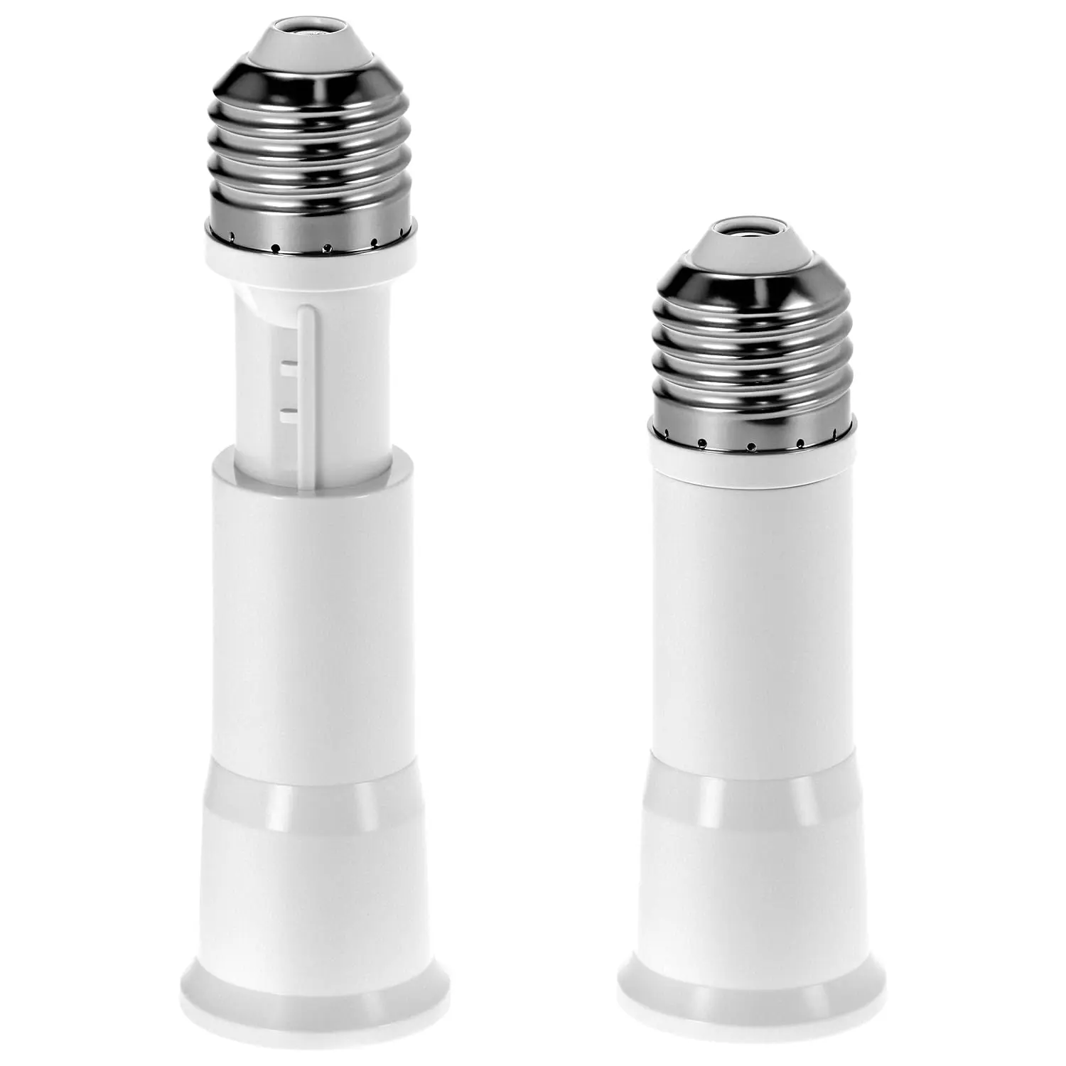 E26 Light Socket Extender, 2-Pack 4-Level Extendable, Flame-Retardant PBT, 60W Max