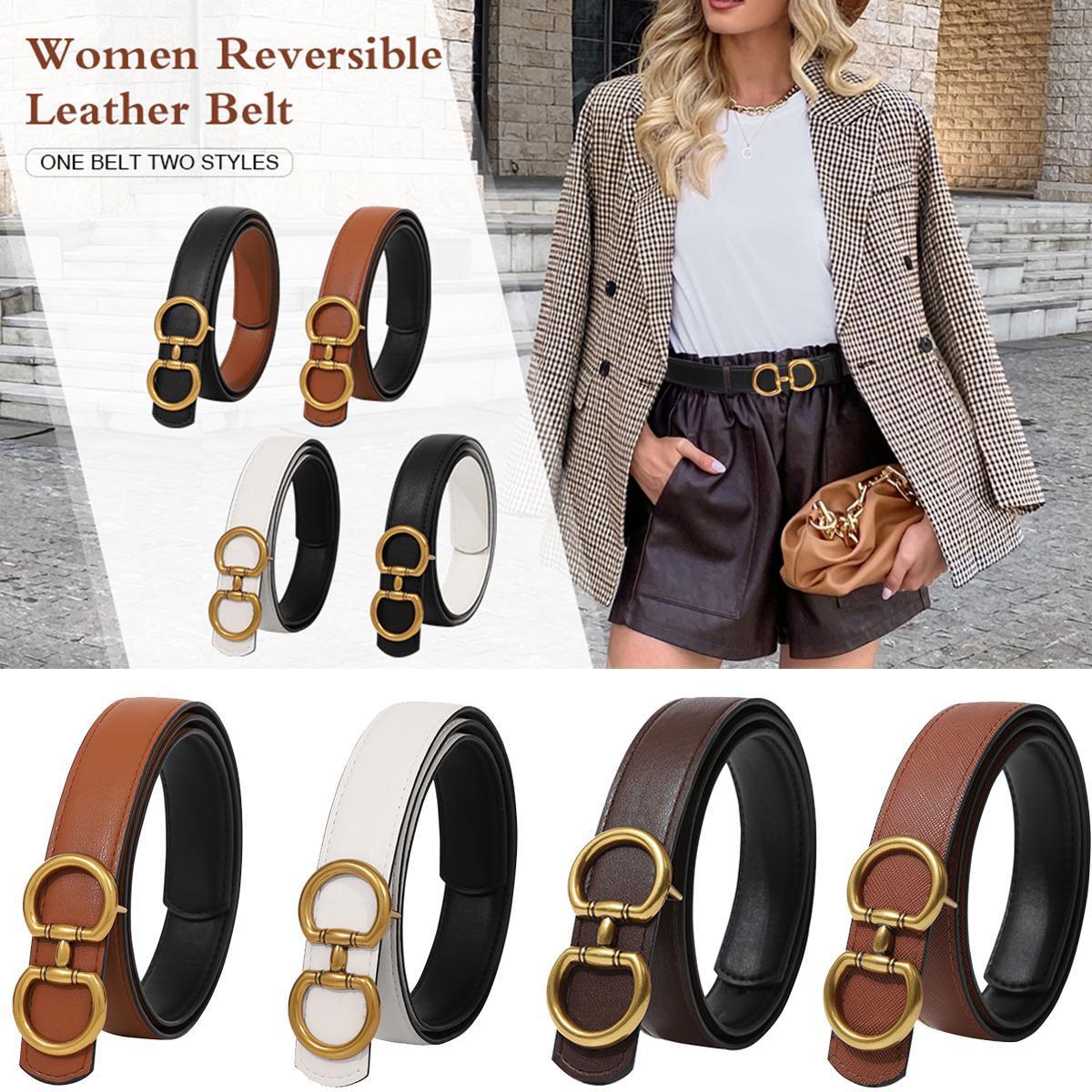 AWAYTR Elegant Reversible Belt for Women Two-in-One Ladies Fashion PU Leather Belts with Horseshoe Buckle for Jeans Dress Style AWAYTR Elegant Reversible Belt for Women Two-in-One Ladies Fashion PU Leather Belts with Horseshoe Buckle for Jeans Dress Style