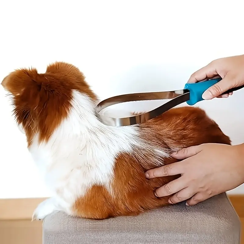 Dual-sided Stainless Steel Serrated Pet Deshedding Blade Comb, Ergonomic Non-slip Handle Pet Grooming Rake, Efficient Hair Remover Brush For Short & Long Coat Dogs Cats Horses, Versatile Pet Bath Grooming Supplies