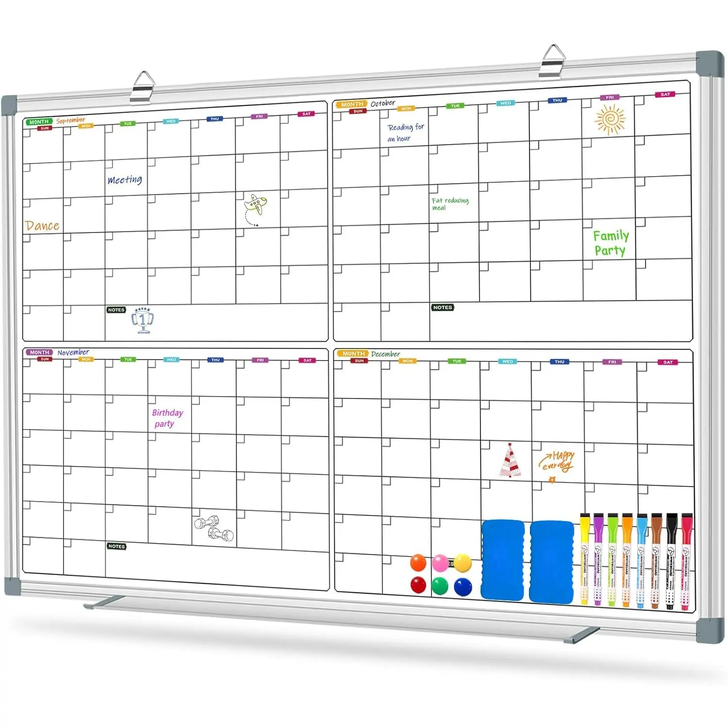 4 Month Calendar Whiteboard for  Wall Mount, 36" x 24" |  Calendar Dry Erase Board, Planning Board Bulletin Board Portable Board for Office, School,  Organization