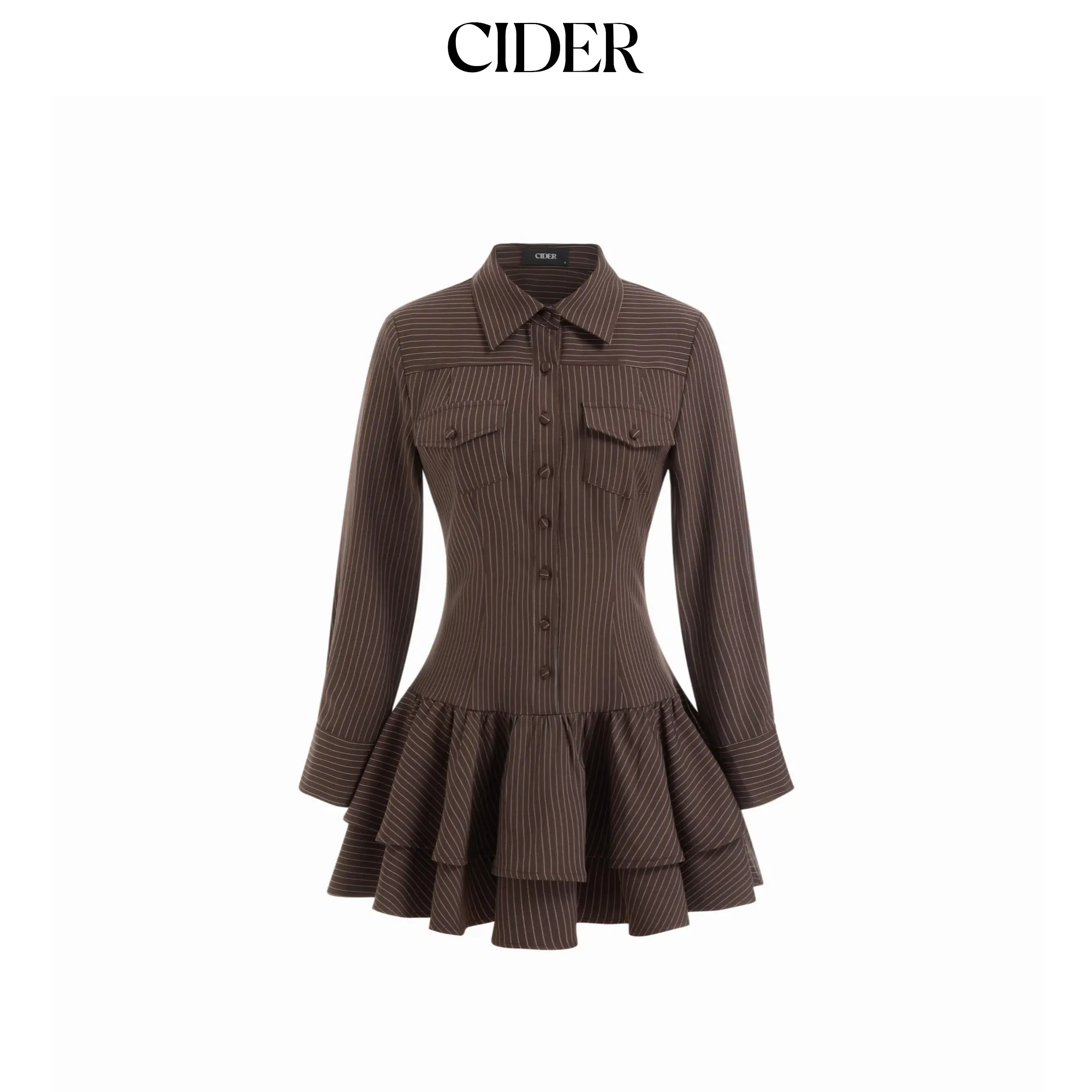 Cider Striped Collar Long Sleeve Button Lace Up Layered Mini Dress [LIVE ONLY] SohoChic