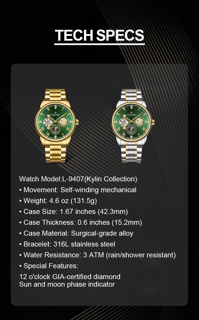 2025 New Luxury Authentic Men's Watch Swiss Automatic Mechanical Movement Original Business Watch LOUIEJUELEN Brand Luminous Display Waterproof Stainless Steel Strap Men's Watch