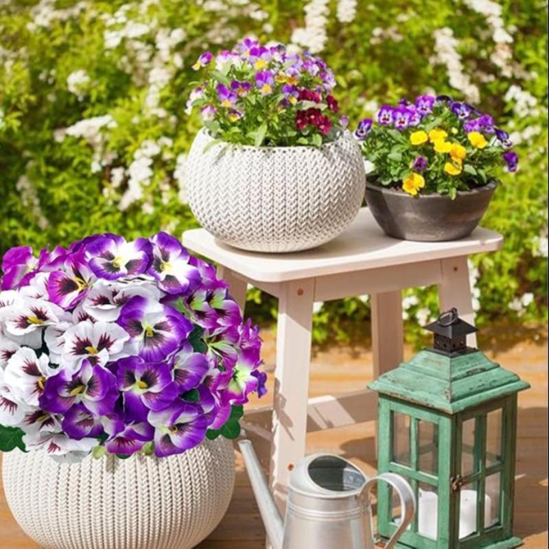 12 Bundles Artificial Pansy Flowers for Outdoor Fake Small Wild Flower Faux Pansies for Home Wedding Kitchen Garden Table Centerpieces Indoor Outdoor Decor Artificial Flower Decoration (12, White/Purple/Yellow)