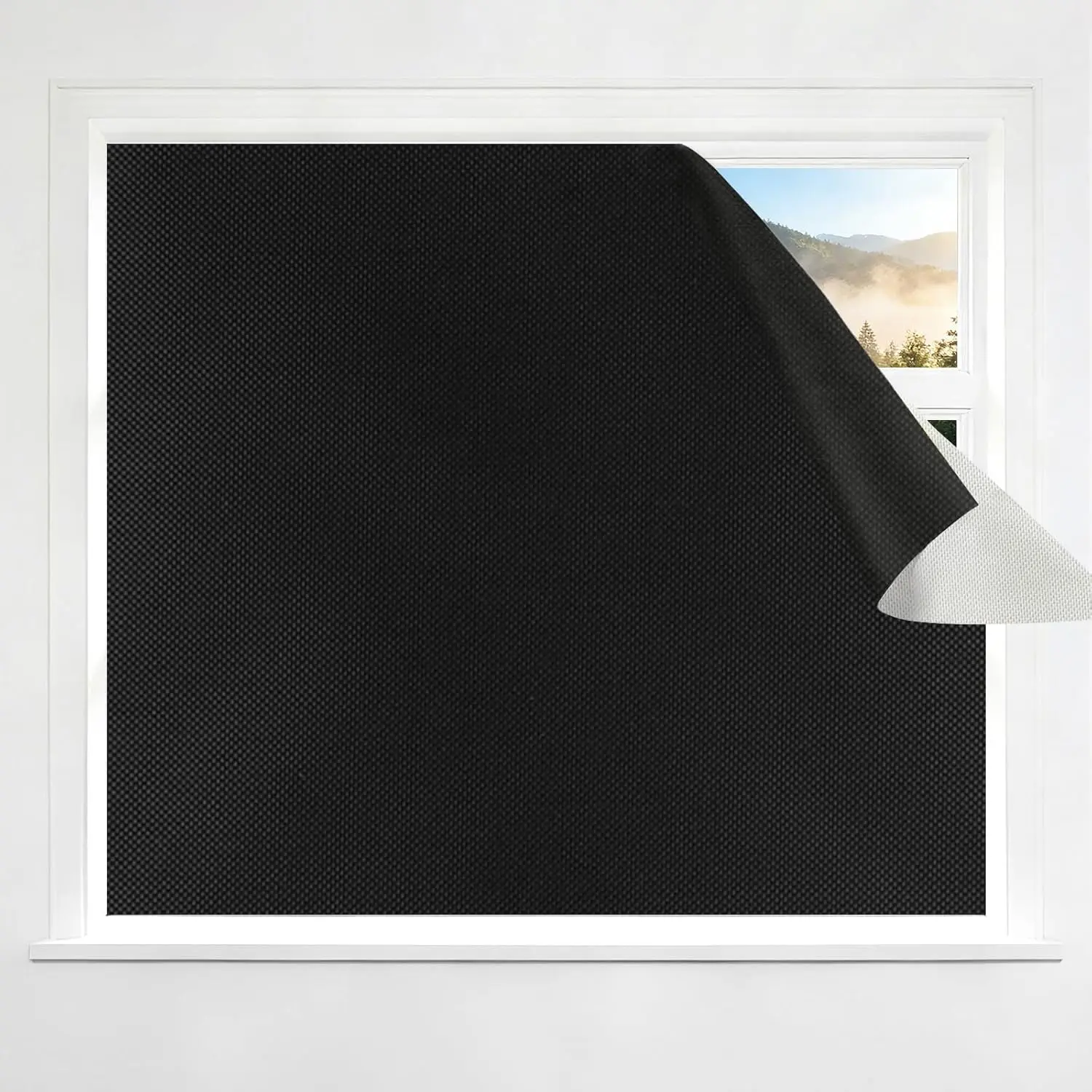 Portable Blackout Shade, Solid DIY Cut-to-Fit Panel with No-Drill Adhesive Strips, Foldable Blind for 100% Darkness in Bedroom, Nursery, Travel (57" x 118", Black), Total Dark, Customised