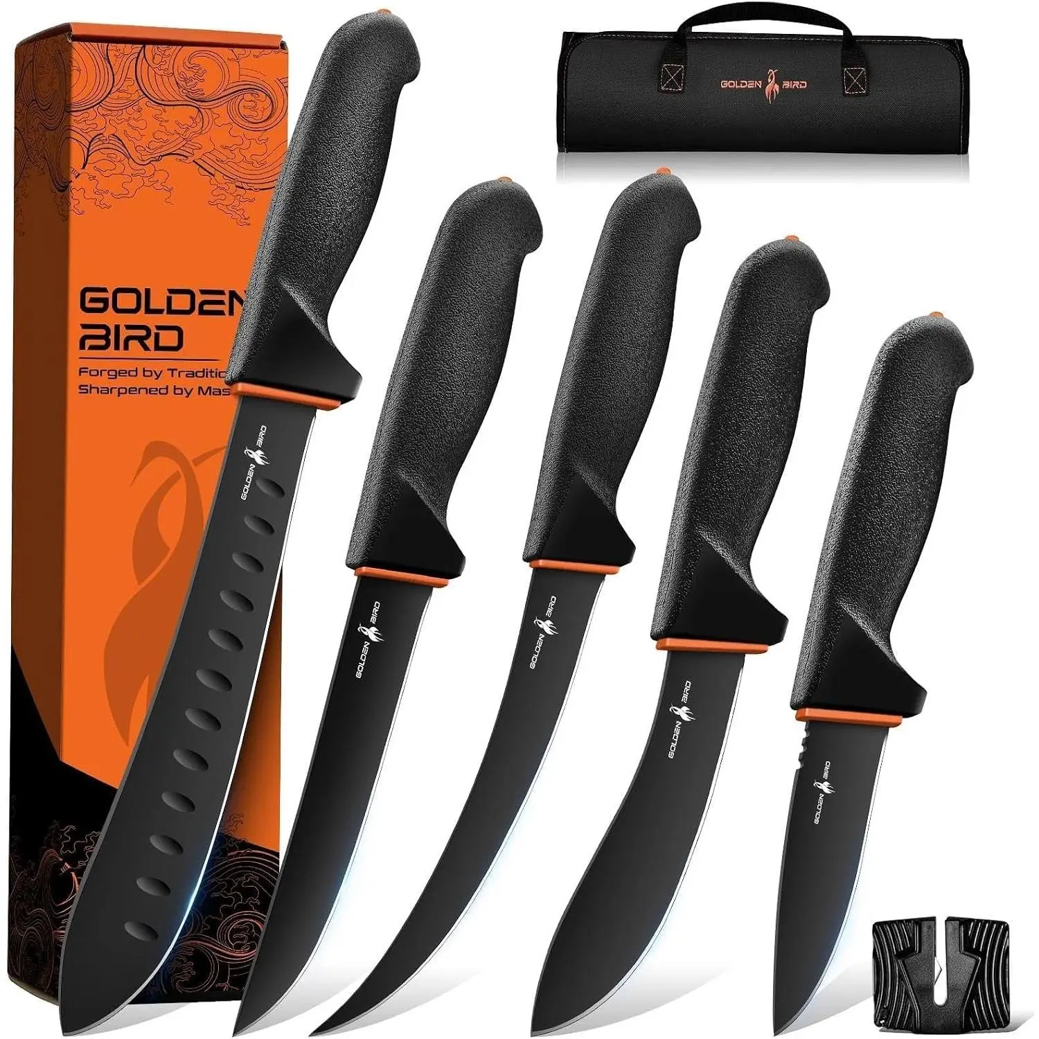 Butcher Knife Set - Non-slip Skinning Knife Set with Roll Bag, Professional Game Processing Knives Sets - Butcher & Skinning Boning Knives with German Stainless Steel, Gift for MenGift