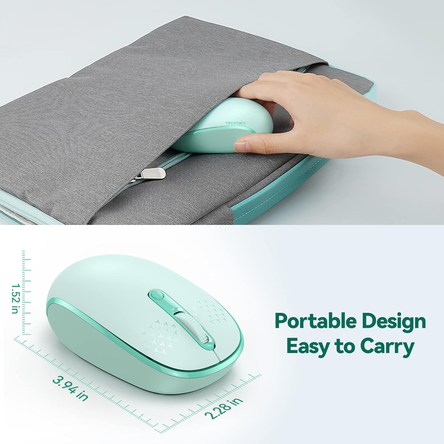 for Laptop, 2.4G Quiet Computer  with USB Receiver, 4 Buttons Portable Cordless Mice for Chromebook, Laptop, PC, , 800/1200/1600 DPI - Mint Green