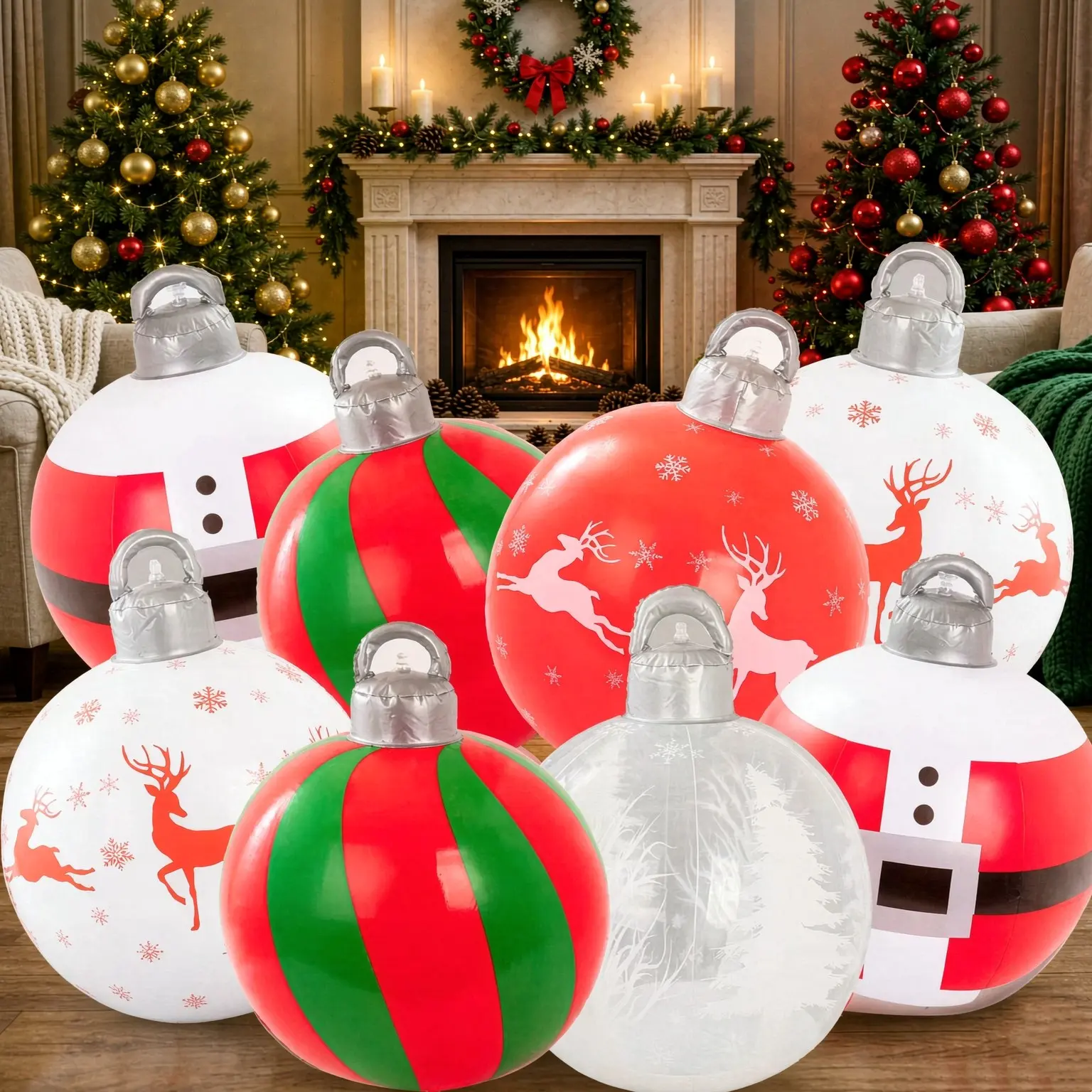Thick PVC Inflatable Christmas Ball, Indoor Outdoor Garden Festival Decoration, Christmas Party Atmosphere Inflatable Round Ball Ornament