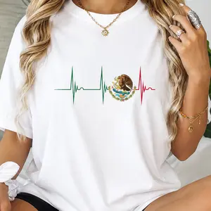 Mexico Heartbeat EKG Pulse Mexican Pride Emblem Mexico Flag T-Shirt