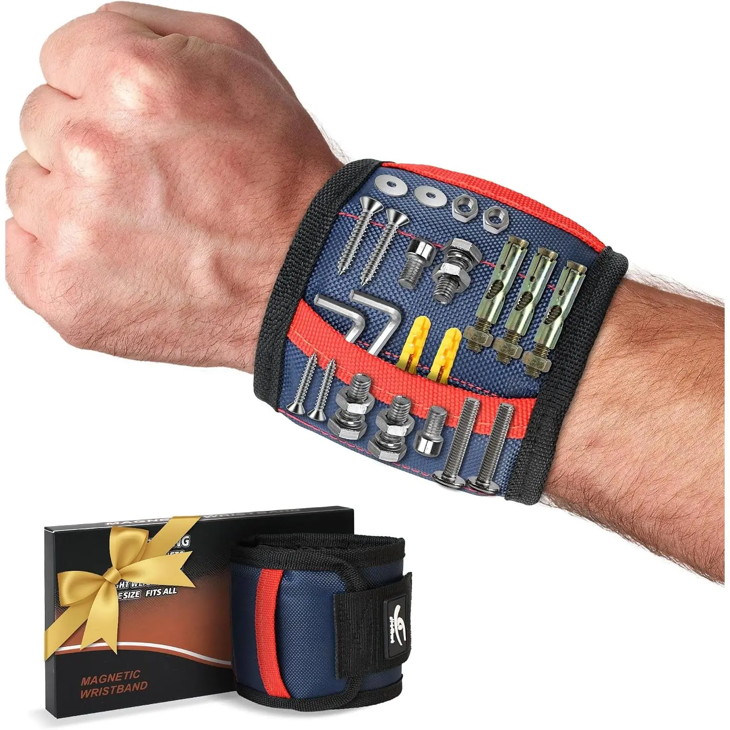 Wristband for Tools – Ultra- 15 Neodymium  Hold Screws, Nails & Bits,  Pockets – Hands‑Free for DIY,  Repairs, Auto – ‑ for Dad, Husband, Grandpa (Blue)